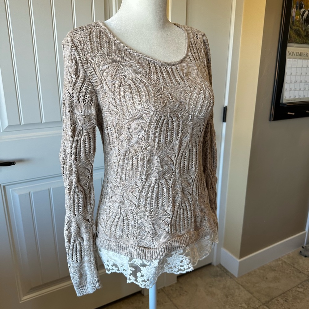 INC International Sweater with Lace Trim, Size M. Excellent condition!